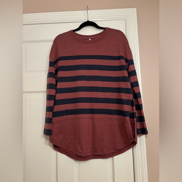 Z Supply Tops - Women's Z Supply Striped Varsity Crew Neck Stone Sun Washed Oversized